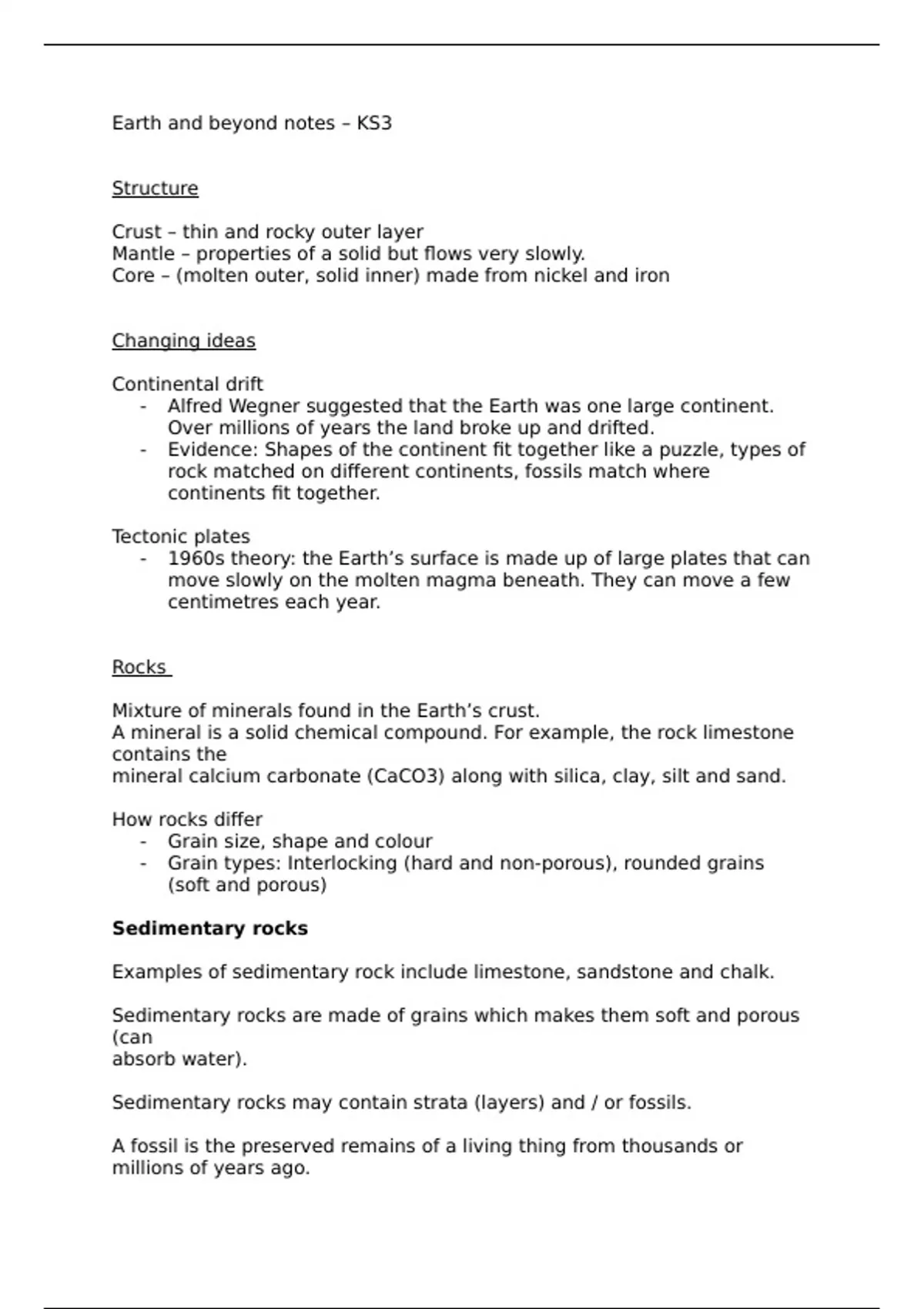 Earth and Beyond iGCSE KS3 lower secondary revision notes - Science ...
