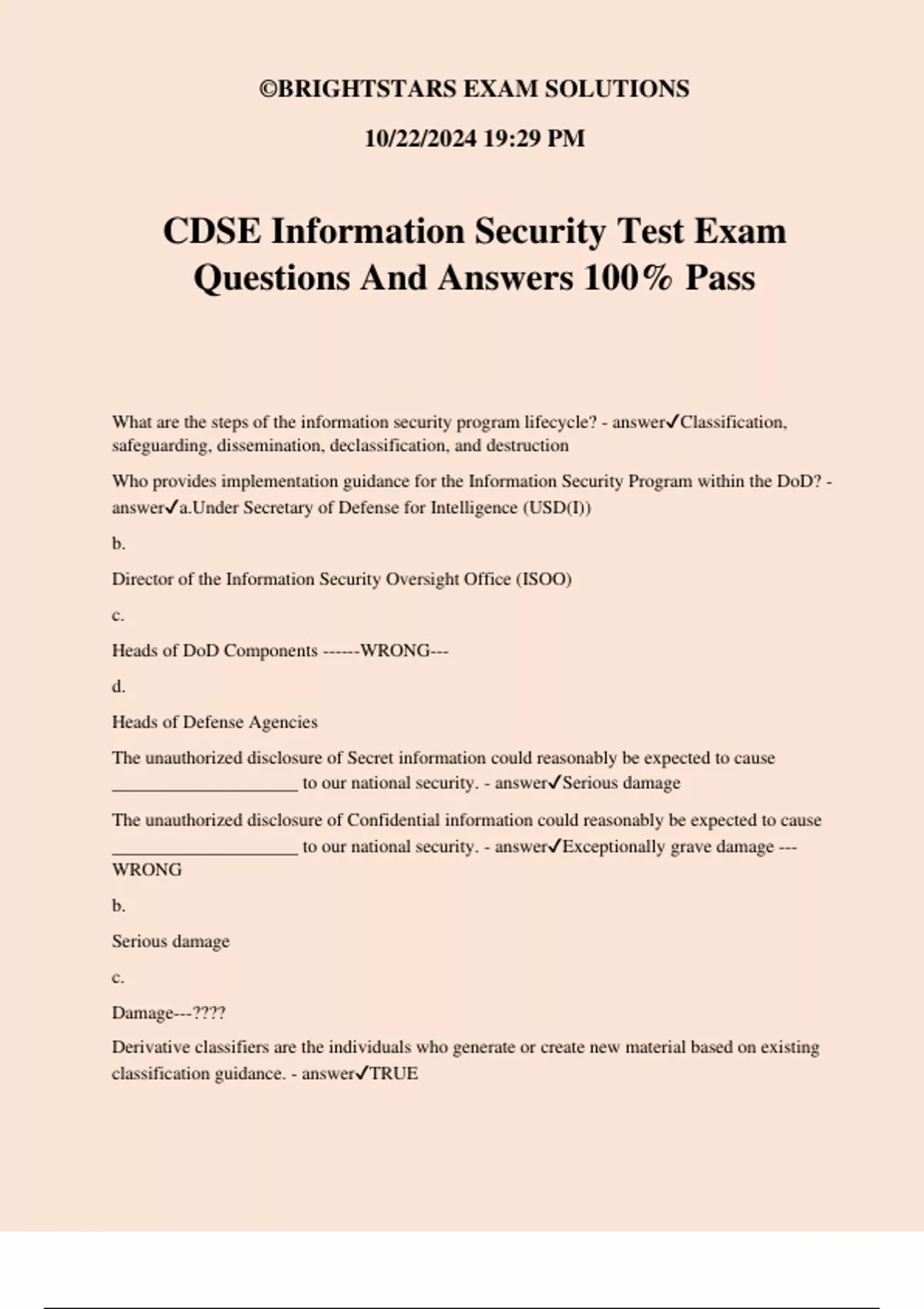 CDSE Information Security Test Exam Questions And Answers 100% Pass ...