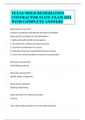 TEXAS MOLD REMEDIATION CONTRACTOR STATE EXAM 2024 WITH COMPLETE ANSWERS