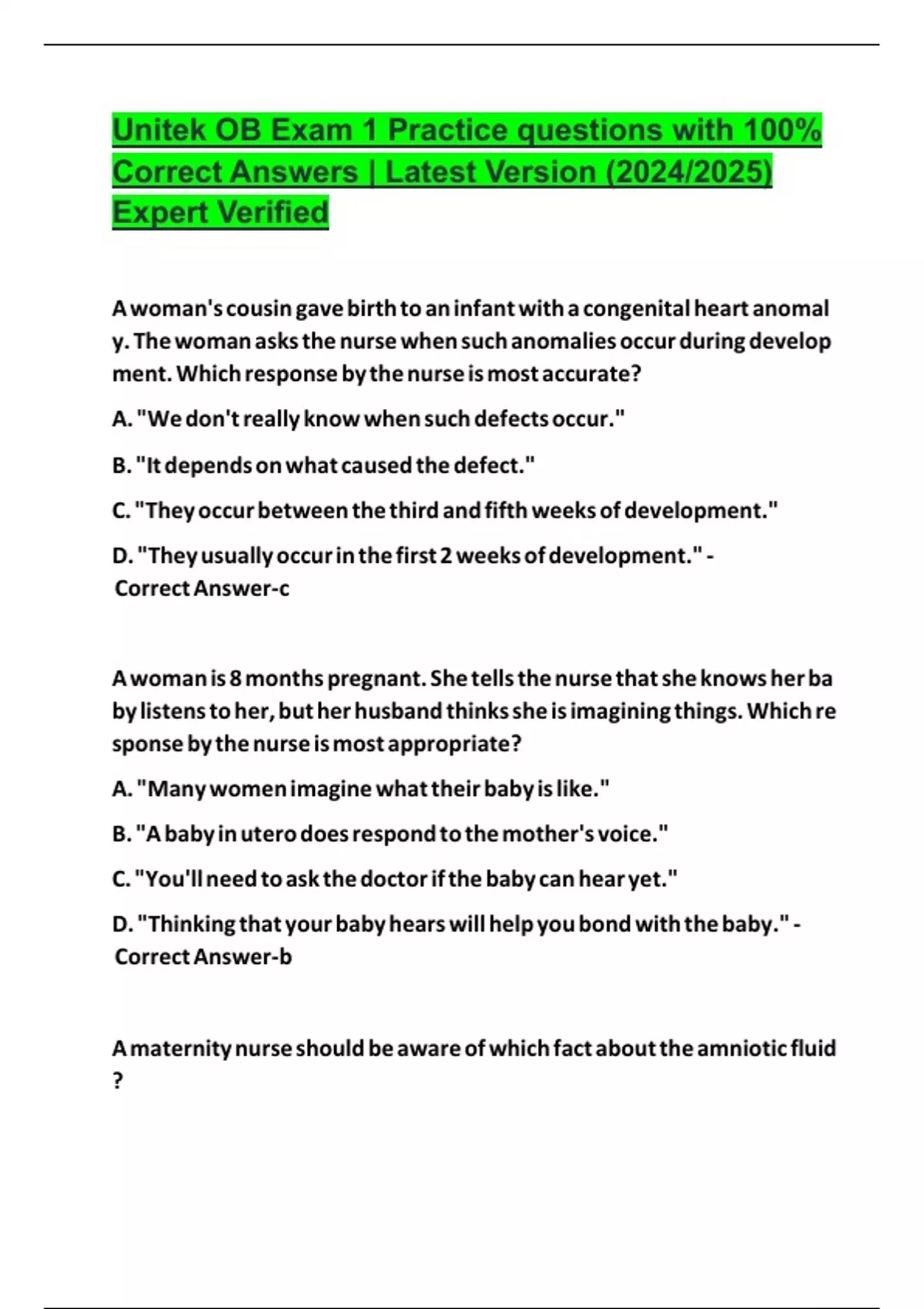 Unitek OB Exam 1 Practice questions with 100% Correct Answers | Latest ...