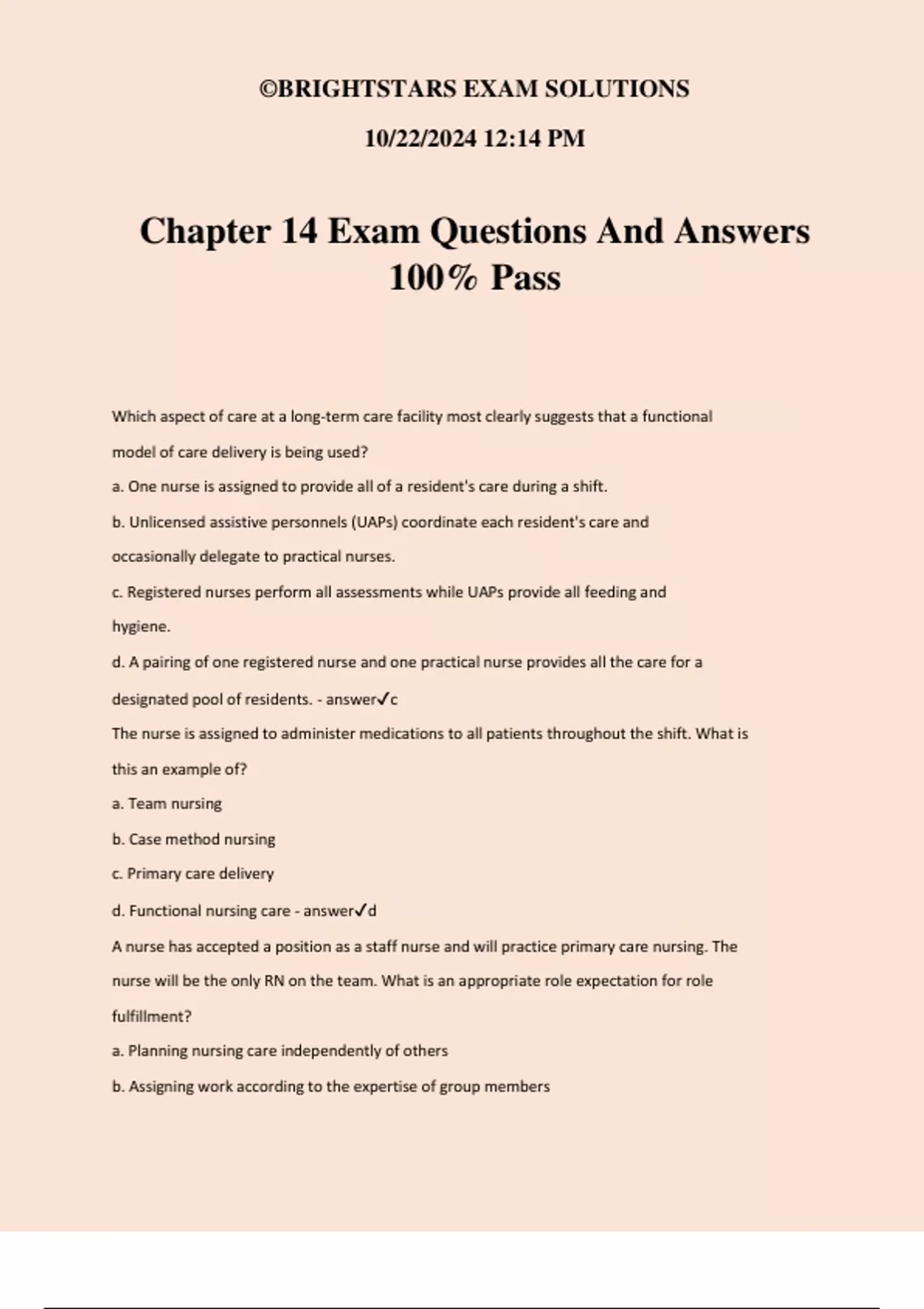Chapter 14 Exam Questions And Answers 100% Pass - Chapter - Stuvia US
