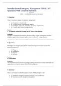 Introduction to Emergency Management FINAL&vert; 167 Questions&vert; With Complete Solutions