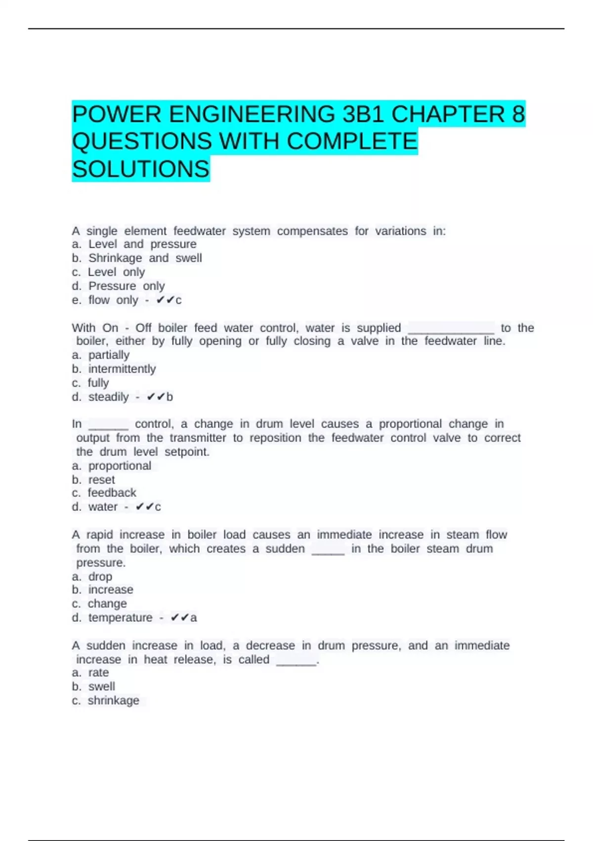POWER ENGINEERING 3B1 CHAPTER 8 QUESTIONS WITH COMPLETE SOLUTIONS ...