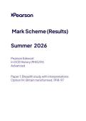 Pearson Edexcel A Level HISTORY Paper 1 option 1h &lpar;9hio-1h&rpar; June 2026 Final Mark scheme