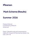 Pearson Edexcel A Level HISTORY Paper 1 option 1F &lpar;9hio-1F&rpar; June 2026 Final Mark scheme
