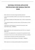   NATIONAL PESTICIDE APPLICATOR CERTIFICATION CORE MANUAL PRACTICE EXAM QUESTIONS AND ANSWERS 2024
