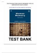Test Bank For Human Memory 4th Edition by Gabriel Radvansky Verified Chapters &vert;&vert;100&percnt; Success Guaranteed