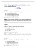 C838 - Managing Cloud Security Final OA&excl; Questions With Complete Solutions