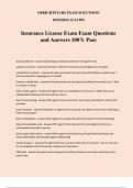 Insurance License Exam Exam Questions and Answers 100&percnt; Pass
