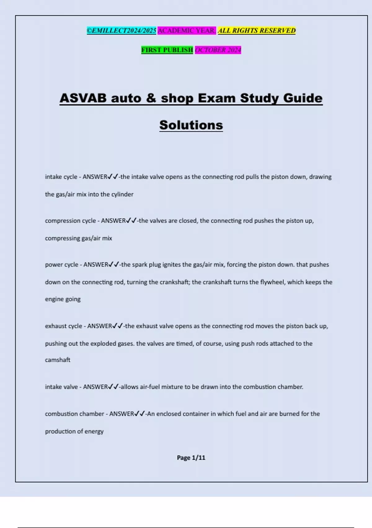 ASVAB auto & shop Exam Study Guide Solutions - ASVAB - Stuvia US