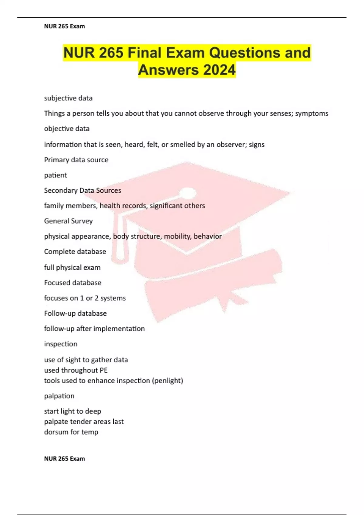 NUR 265 Final Exam Questions and Answers 2024 - NUR 265 - Stuvia US