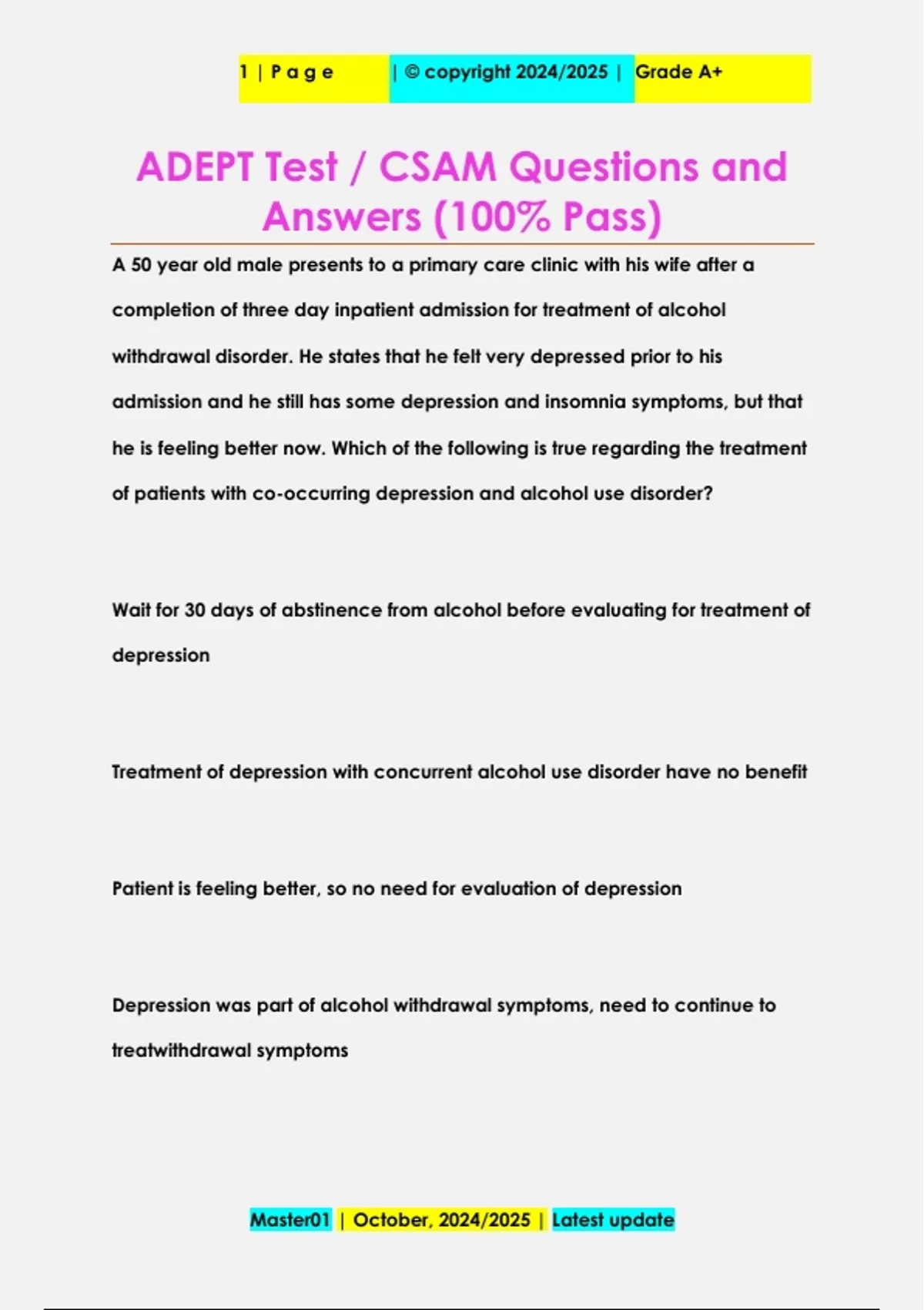 ADEPT Test / CSAM Questions and Answers (100% Pass) - CPMA - Stuvia US