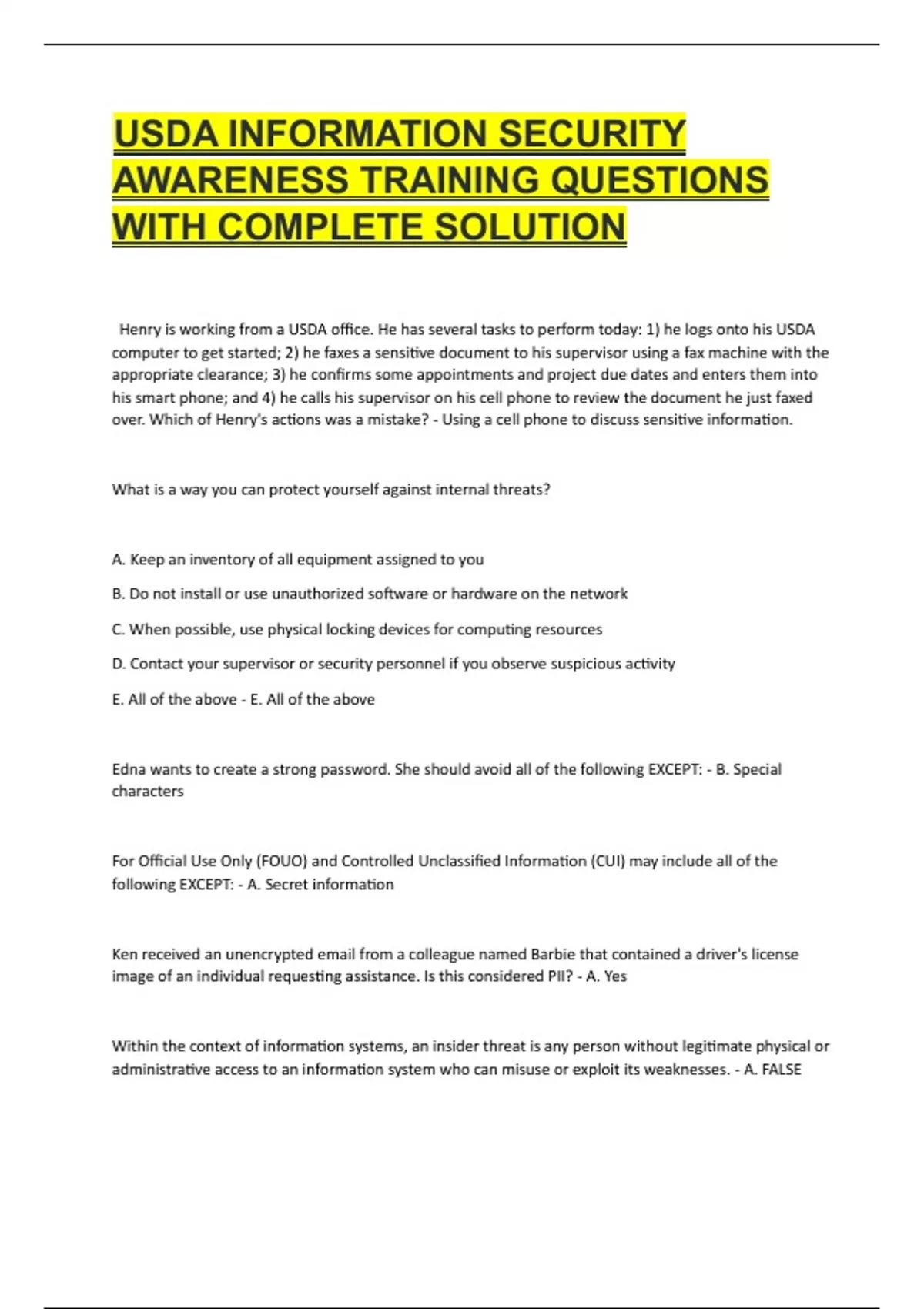 USDA Information Security Awareness Training - USDA Information Security Awareness Training ...