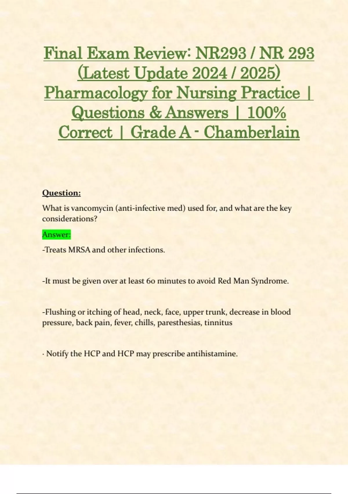 Final Exam: NR293 / NR 293 Pharmacology for Nursing Practice Exam ...