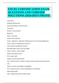 EXCEL CERTIFICATION EXAM QUESTIONS AND VERIFIED SOLUTIONS &lpar;2024&sol;2025 UPDATE&rpar;