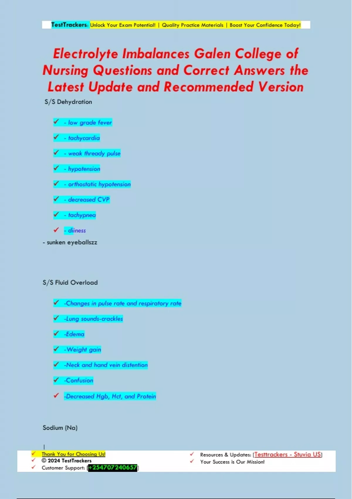 Electrolyte Imbalances Galen College of Nursing Questions and Correct ...