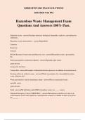 Hazardous Waste Management Exam Questions And Answers 100&percnt; Pass