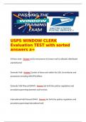   USPS WINDOW CLERK Evaluation TEST with sorted answers a&plus;  24-hour clock - Answer end to end process to ensure mail is collected&comma; distributed and delivered  Domestic Mail - Answer Consists of items sent within the USA&comma; its territories and possessions inc