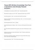 Texas DPS Written Knowledge Test Part  1 Questions And Already Passed Answers&period;