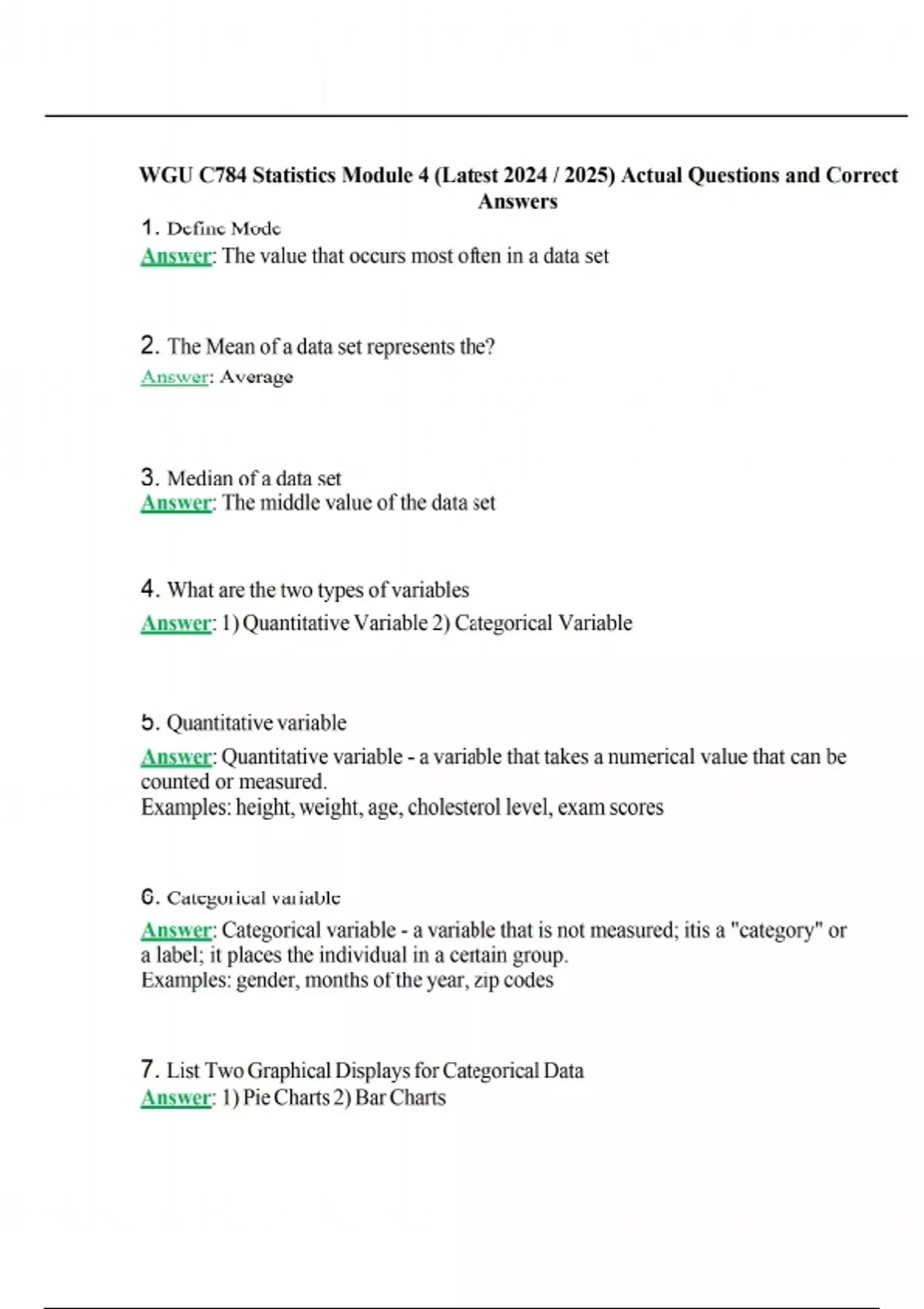 WGU C784 Statistics Module 4 (Latest 2024 / 2025) Actual Questions and ...