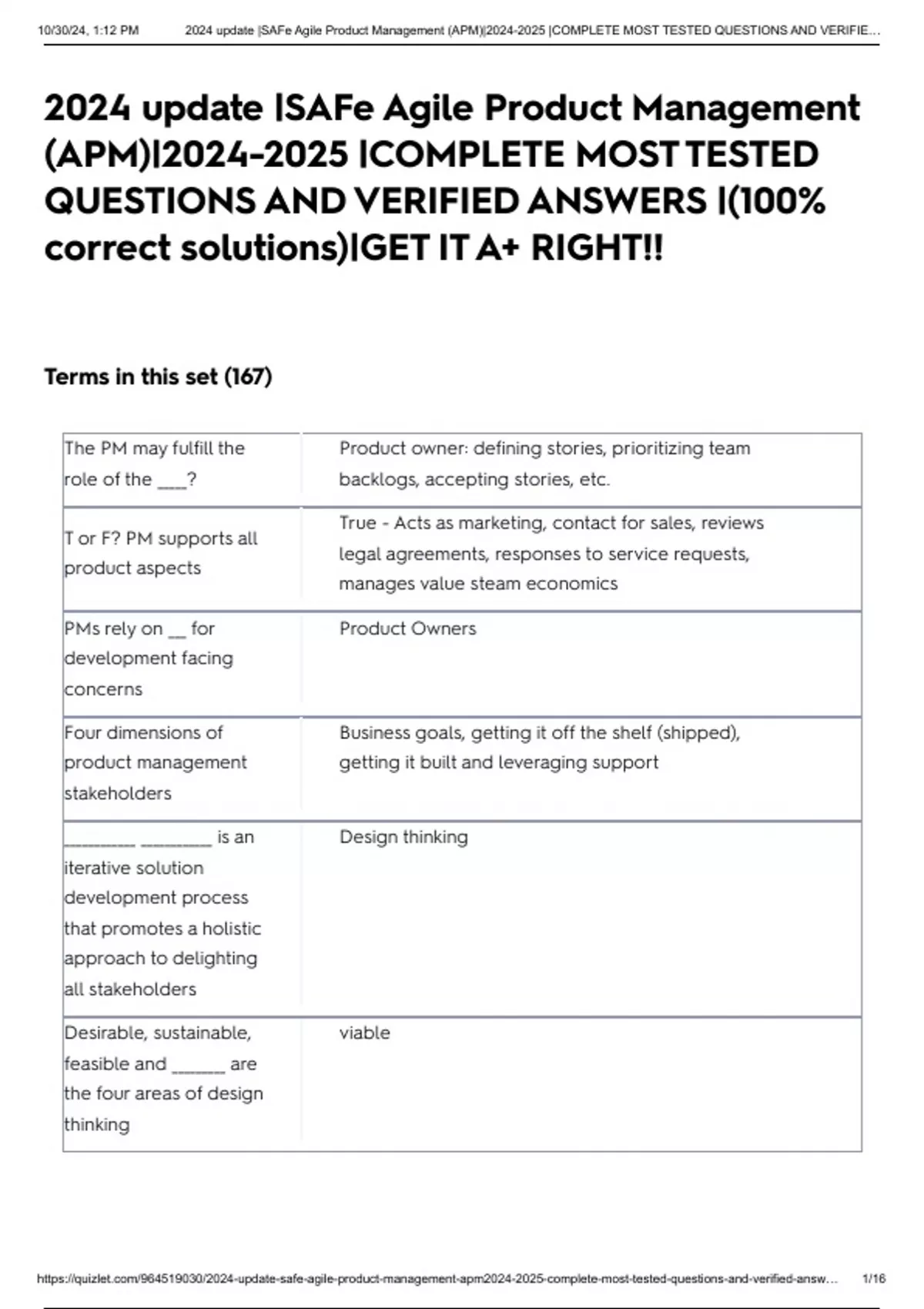 SAFe Agile Product Management (APM)| |COMPLETE MOST TESTED QUESTIONS ...