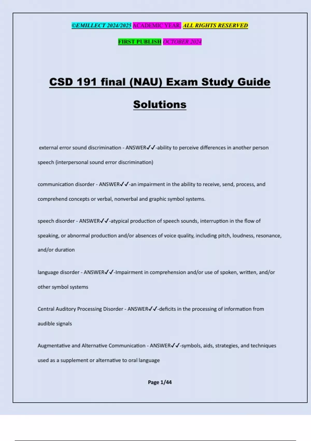 CSD 191 final (NAU) Exam Study Guide Solutions - 2024/2025 - Stuvia US
