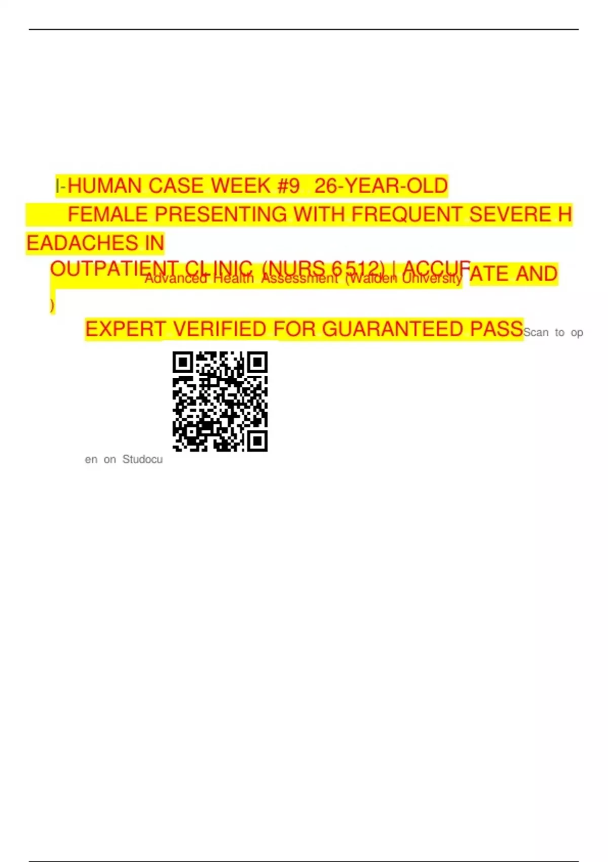 I Human Case Week #9 26-Year-Old Female (Class 6512) Reason For ...