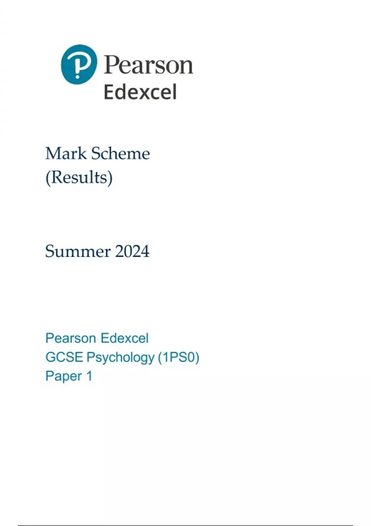 Pearson Edexcel Level1/Level 2 GCSE (9–1)Psychology Paper 1 JUNE 2024 ...