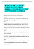 HUBSPOT SOCIAL MEDIA CERTIFICATION EXAM 2024&sol;2025 UPDATE &lpar;QUESTIONS AND VERIFIED ANSWERS&rpar;