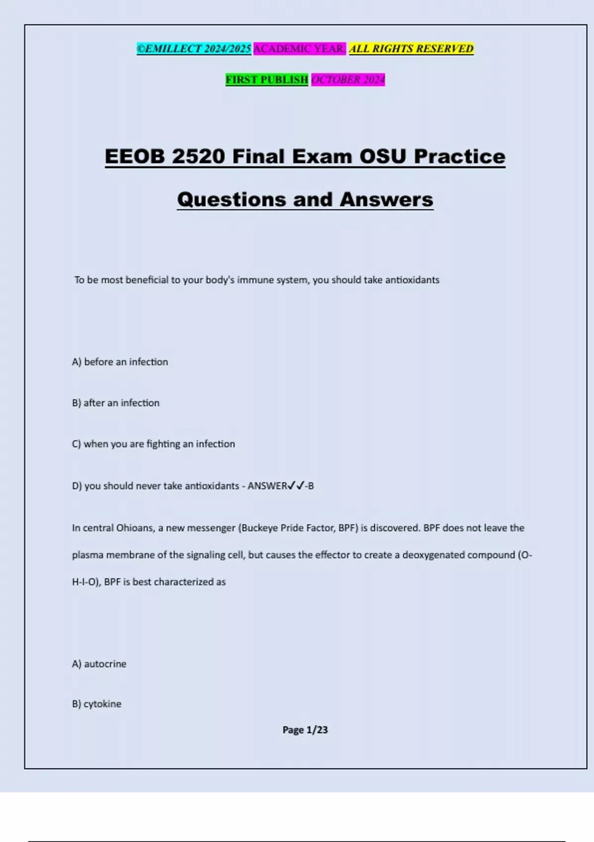 Eeob Database EEOB 2520 Bundled Exams Questions and Answers Updated 2025 - Stuvia US