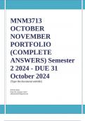 MNM3713 OCTOBER NOVEMBER PORTFOLIO &lpar;COMPLETE ANSWERS&rpar; Semester 2 2024 - DUE 31 October 2024&semi; 100&percnt; TRUSTED Complete&comma; trusted solutions and explanations&period; Ensure your success with us&period;&period;&period;