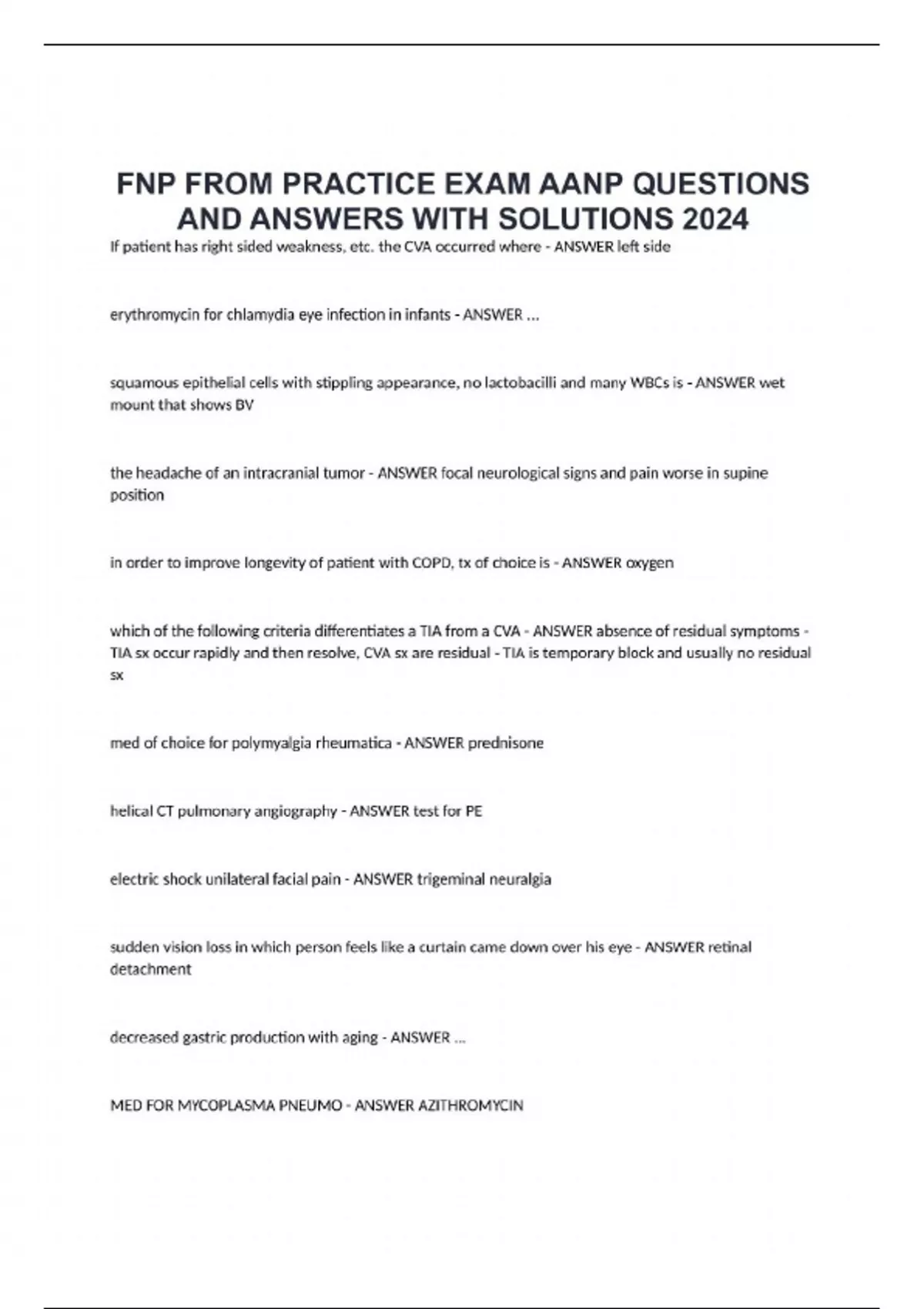 FNP FROM PRACTICE EXAM AANP QUESTIONS AND ANSWERS WITH SOLUTIONS 2024 ...