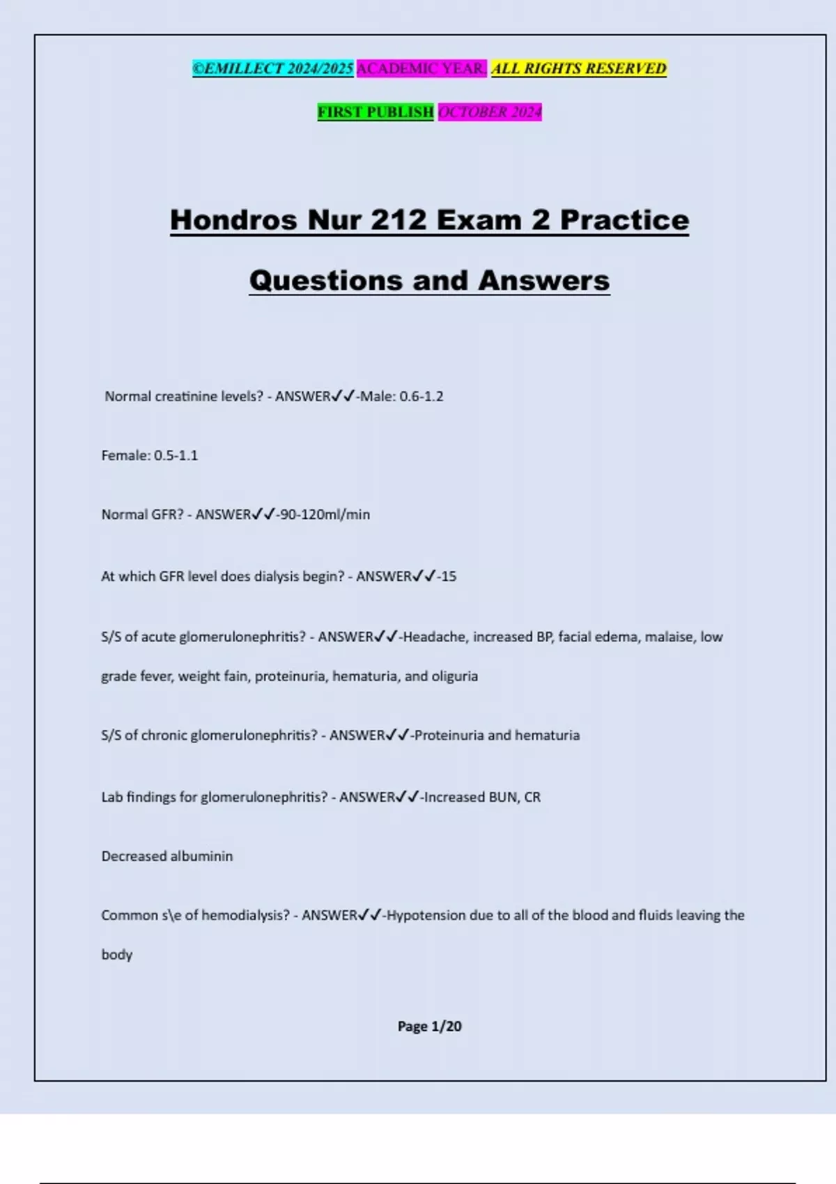 Hondros Nur 212 Exam 2 Practice Questions and Answers - Hondros Tests ...