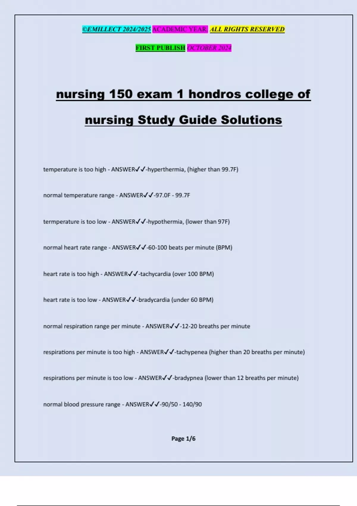 nursing 150 exam 1 hondros college of nursing Study Guide Solutions