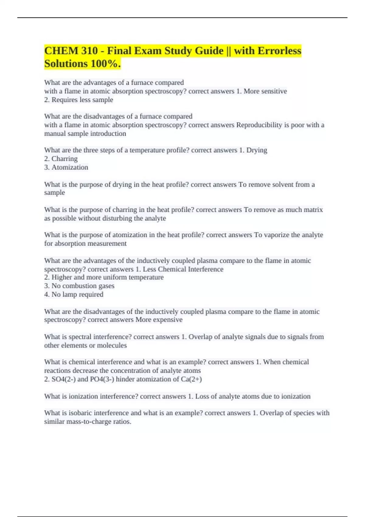 CHEM 310 - Final Exam Study Guide || with Errorless Solutions 100% ...