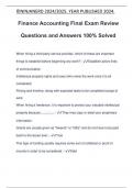 Finance Accounting Final Exam Review Questions and Answers 100&percnt; Solved