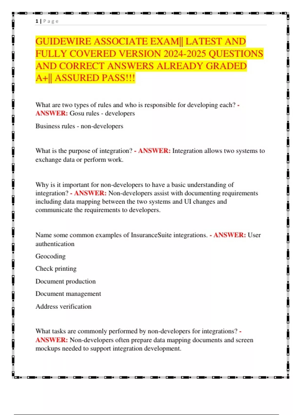 Question Associate GUIDEWIRE ASSOCIATE EXAM|| LATEST AND FULLY COVERED VERSION QUESTIONS ...