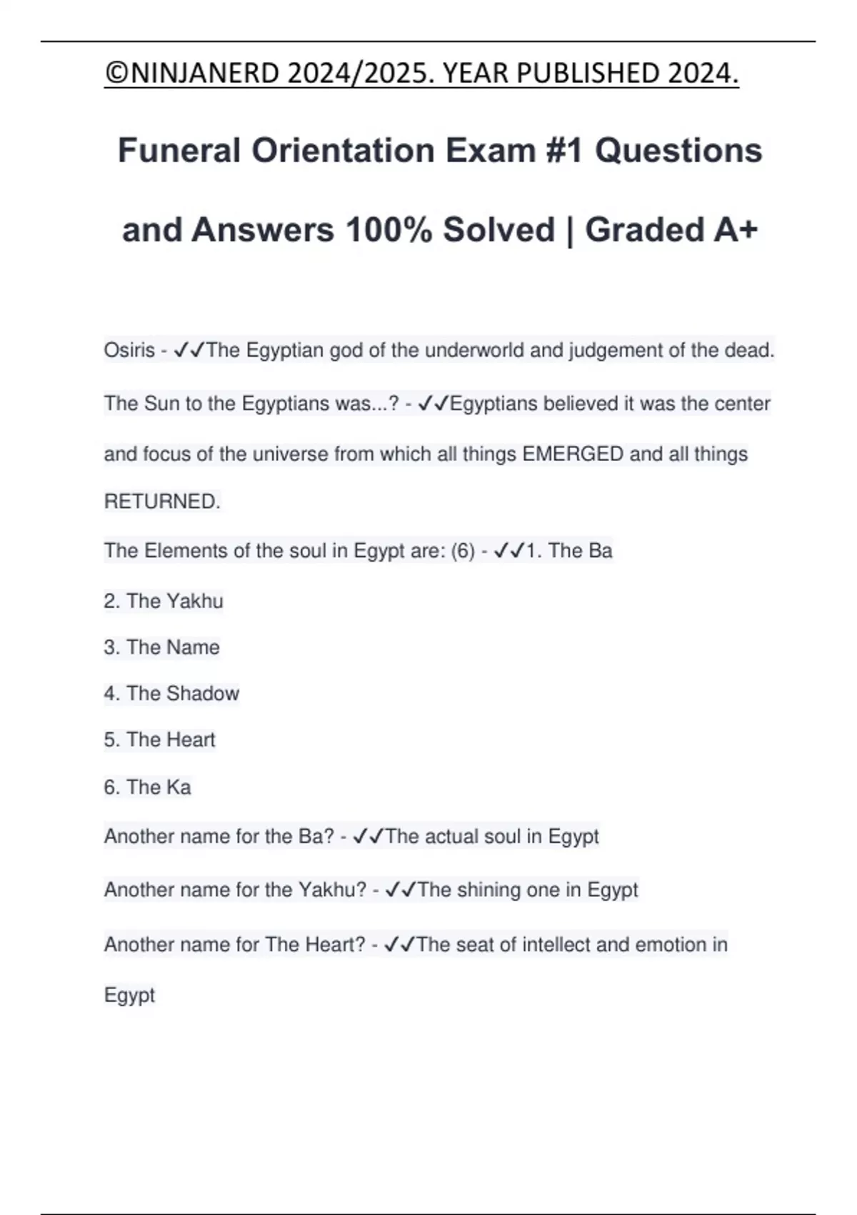Funeral Orientation Exam #1 Questions and Answers 100% Solved | Graded ...