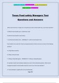 Texas Food safety Managers Test Questions and Answers