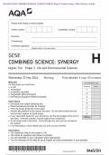 Actual 2024 AQA GCSE COMBINED SCIENCE&colon; SYNERGY 8465&sol;2H Higher Tier Paper 2 Life and Environmental Sciences Merged Question Paper &plus; Mark Scheme &plus; Inserts