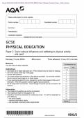  Actual 2024 AQA GCSE PHYSICAL EDUCATION 8582/2 Paper 2 Merged Question Paper + Mark Scheme Actual 2024 AQA GCSE PHYSICAL EDUCATION 8582/2 Paper 2 Socio-cultural influences and wellbeing in  physical activity and sport Merged Question Paper + Mark Scheme