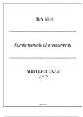 BA 4140 &lpar;Fundamentals of Investments&rpar; Midterm Exam Q & S 2024