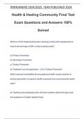 Health & Healing Community Final Test Exam Questions and Answers 100&percnt; Solved