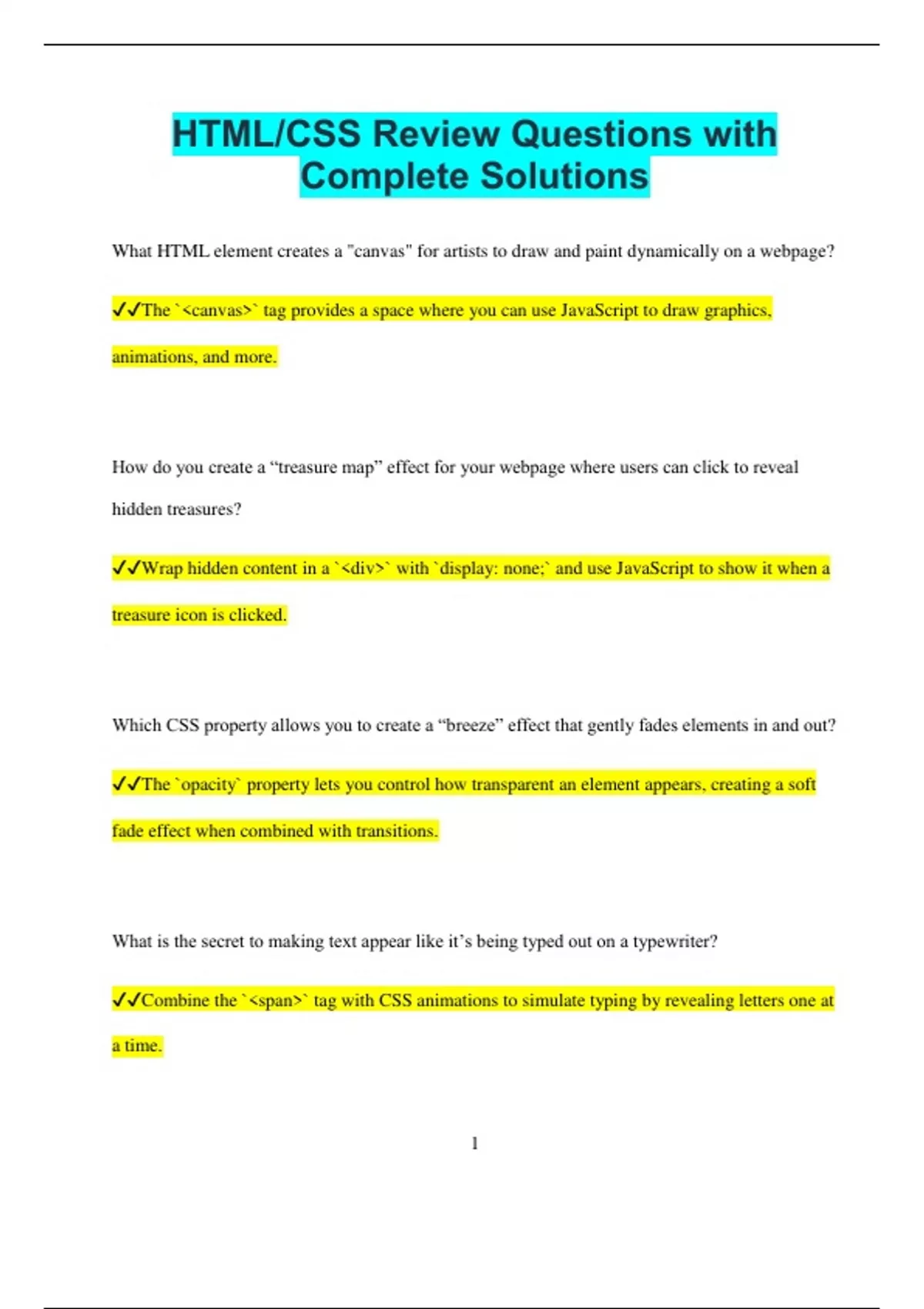 HTML/CSS Review Questions with Complete Solutions - HTML/CSS - Stuvia US