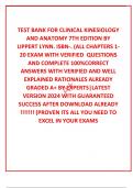  TEST BANK FOR CLINICAL KINESIOLOGY AND ANATOMY 7TH EDITION BY LIPPERT LYNN&period; ISBN-&period; &lpar;ALL CHAPTERS 1-20 EXAM WITH VERIFIED  QUESTIONS AND COMPLETE 100&percnt;CORRECT ANSWERS WITH VERIFIED AND WELL EXPLAINED RATIONALES ALREADY GRADED A&plus; BY EXPERTS&vert;LATEST VERSION 2