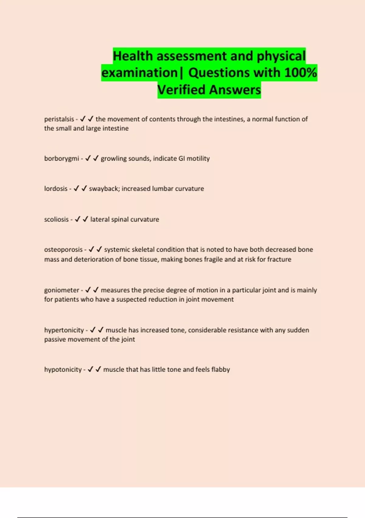 Health assessment and physical examination Questions with 100