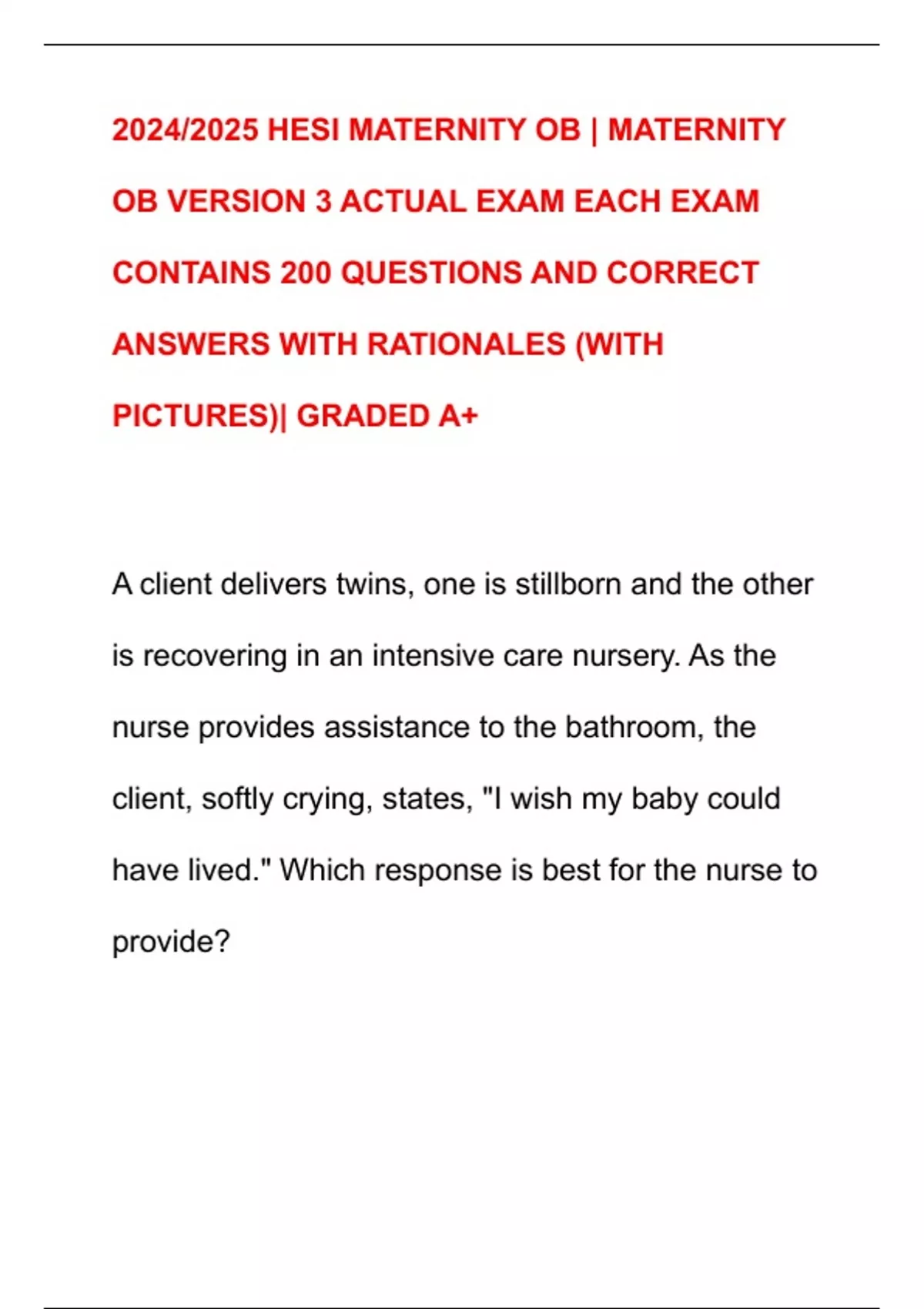 2024/2025 HESI MATERNITY OB | MATERNITY OB VERSION 3 ACTUAL EXAM EACH ...