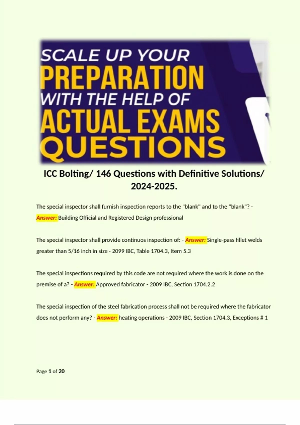 ICC Bolting/ 146 Questions with Definitive Solutions/ . - ICC Bolting ...