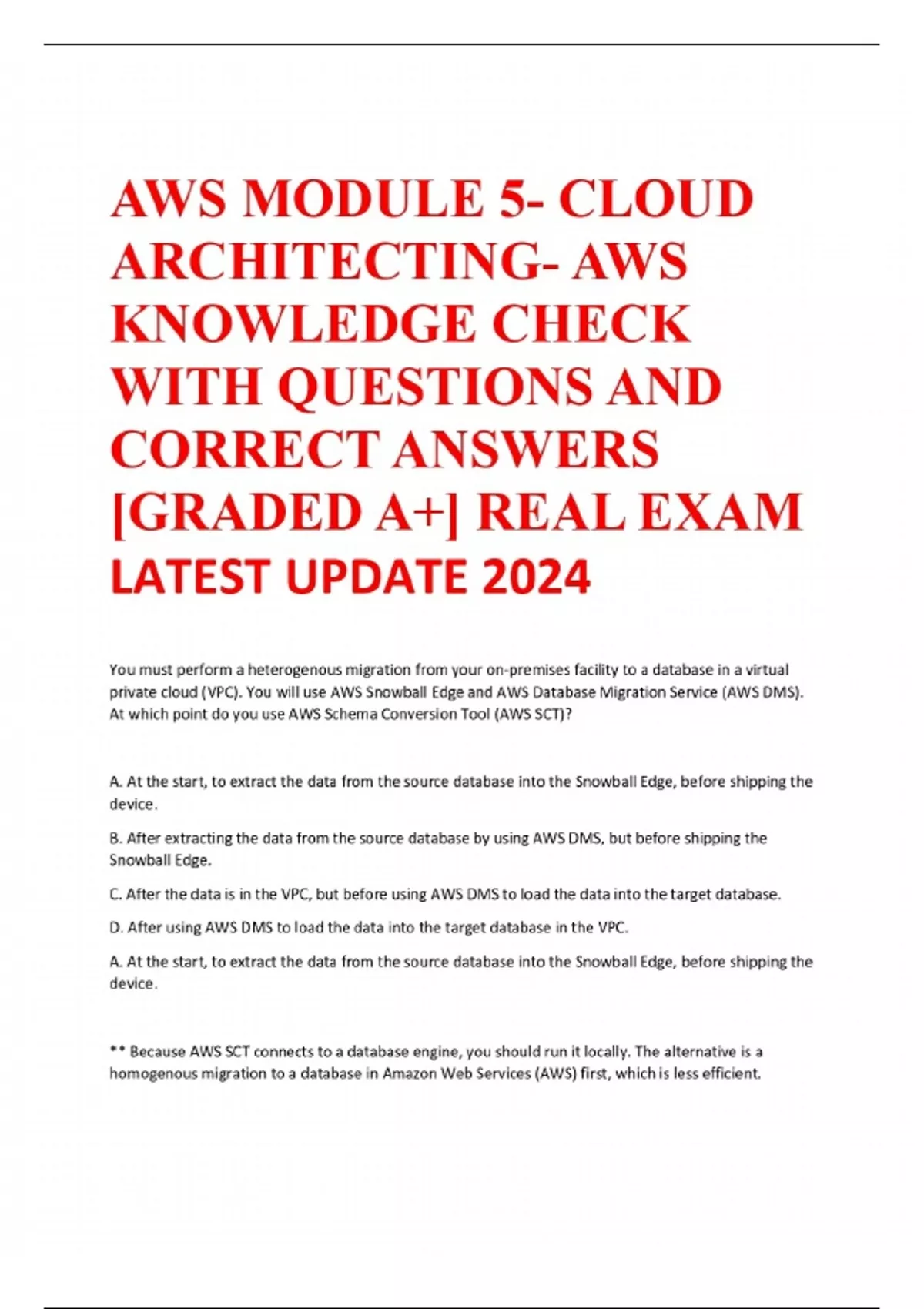 AWS MODULE 5- CLOUD ARCHITECTING- AWS KNOWLEDGE CHECK WITH QUESTIONS ...