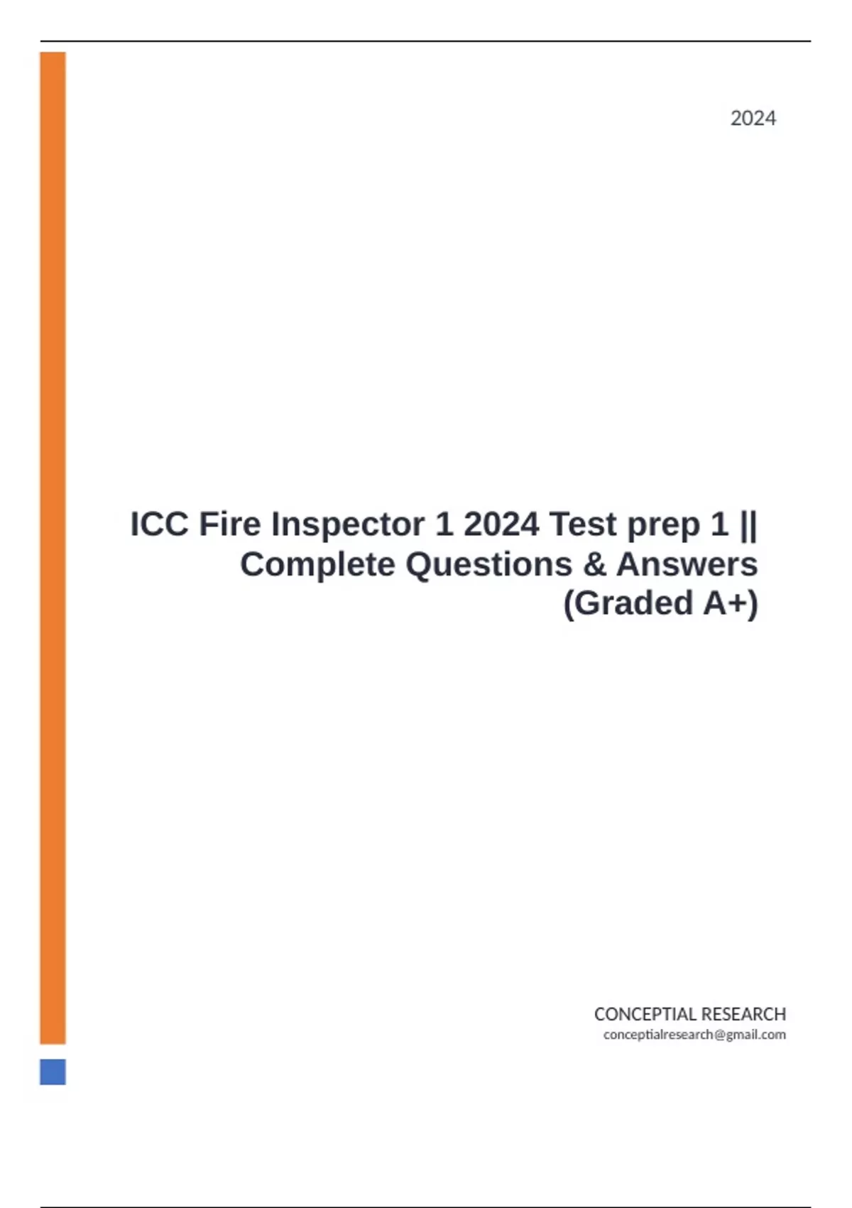 ICC Fire Inspector 1 2024 Test prep 1 || Complete Questions &amp; Answers (Graded A+) - Fire ...